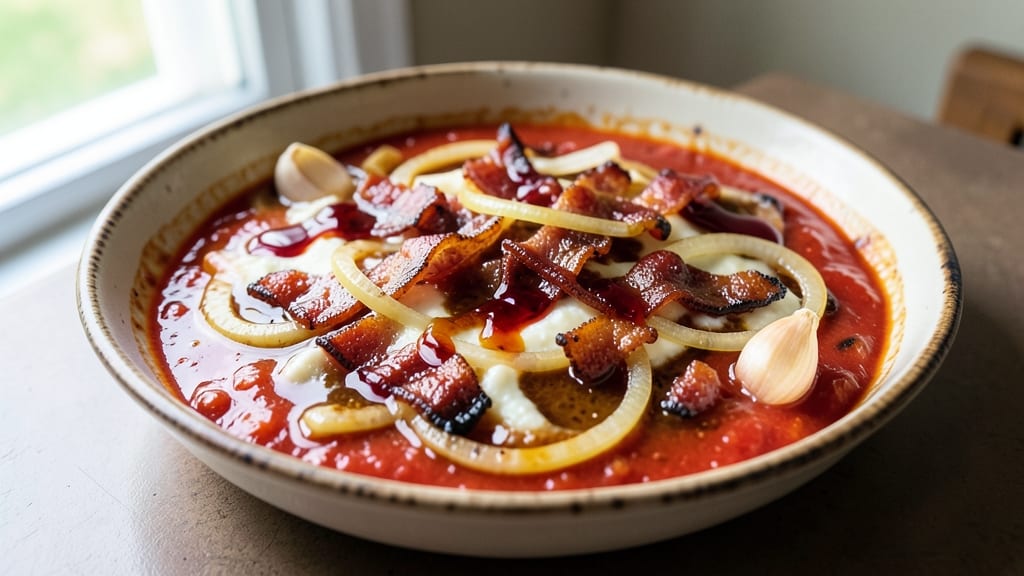 Bacon Cheeseburger Pizza Sauce Recipe: Smoky Tomato Base With Crispy Celery Crown Topping