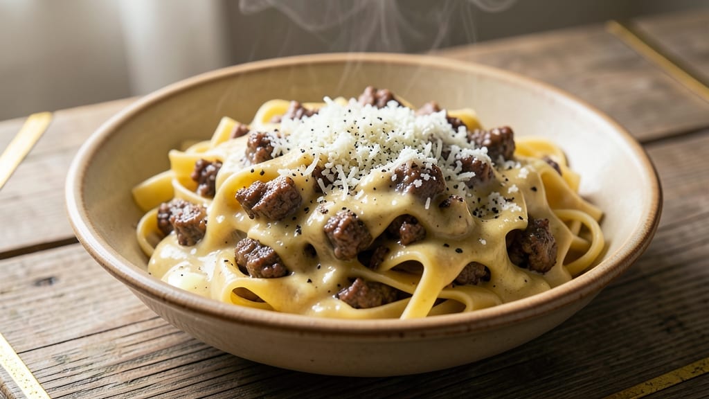 Alfredo Sauce Ground Beef Pasta Recipe: One-Pot Richness With Al Dente Noodles