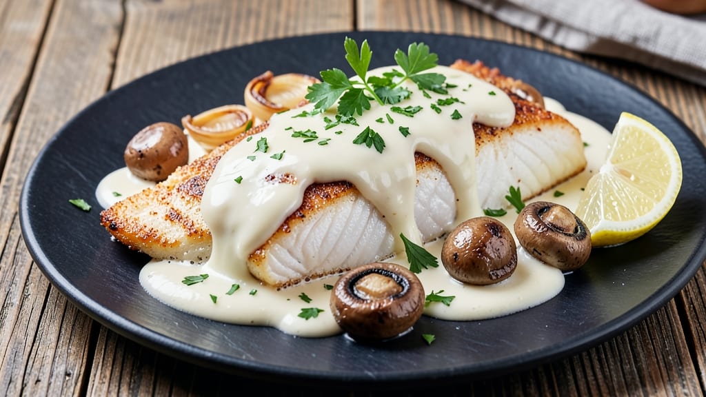 Baked Fish in White Sauce Recipe: Buttery Mushroom Cream That Melts Over Flakes